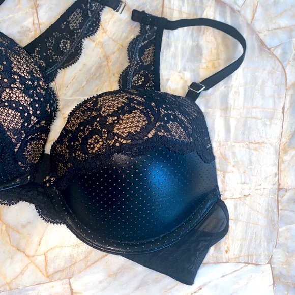 Rare Bombshell Miraculous Faux Leather 32B Push-up Bra Racerback - Picture 3 of 16